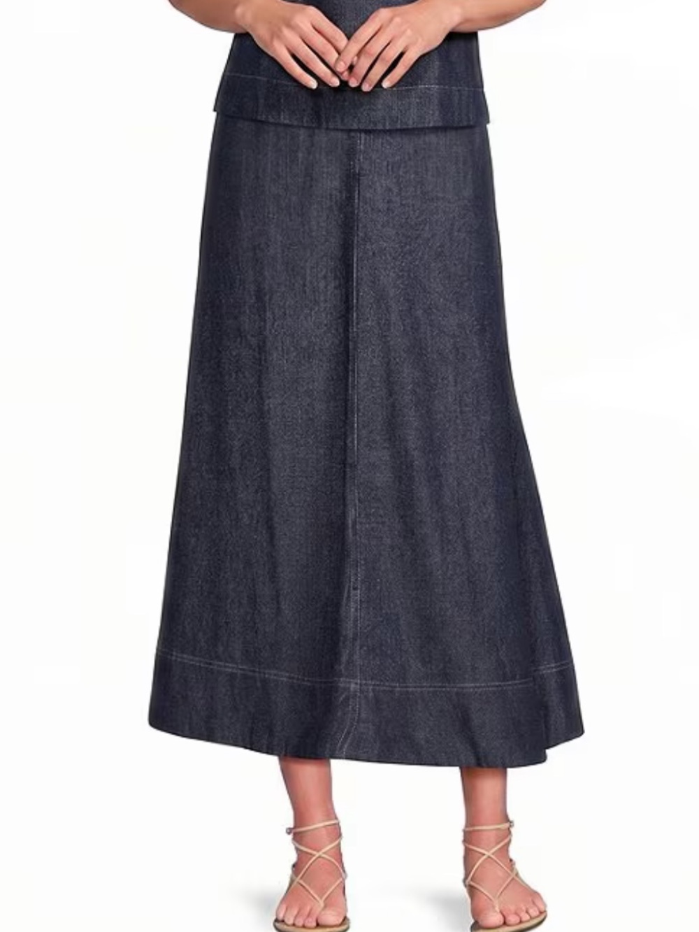 Eileen Fisher Organic Cotton Denim Maxi Full Skirt in Deep Blue Medium - Picture 6 of 11